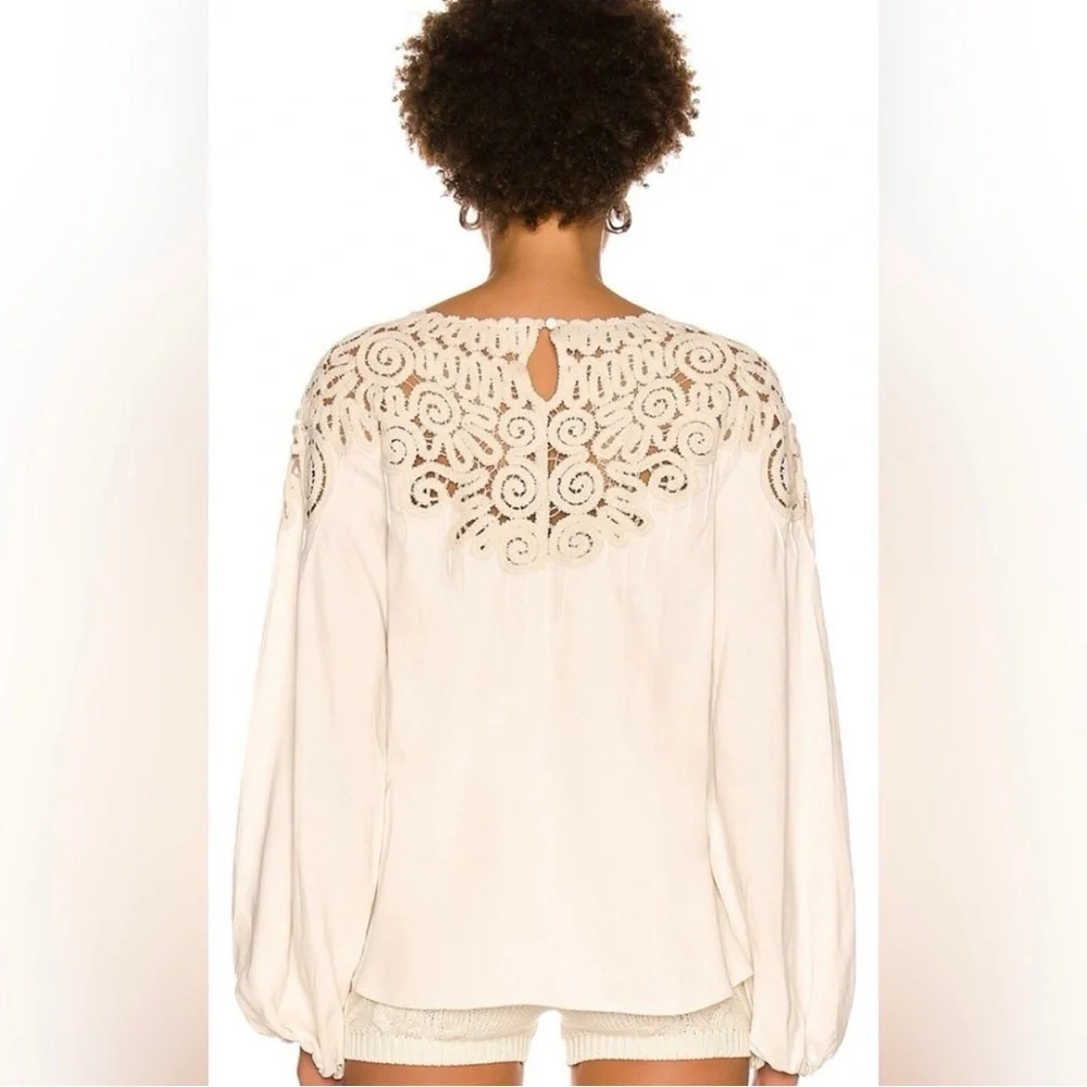 Jonathan Simkhai maribel embroidered cotton top in shell- Size XS